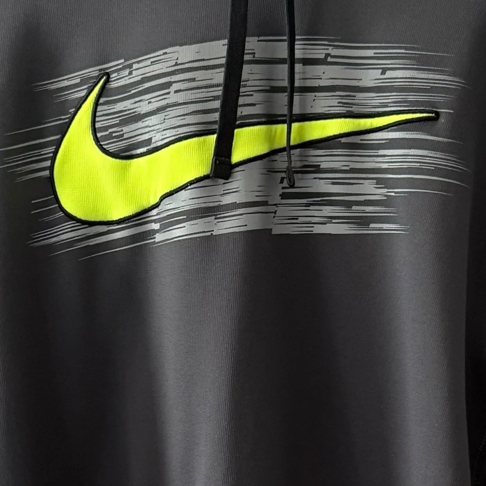 Nike Men’s Therma-Fit Hooded Fleece Sweatshirt Gray & Neon Green Accent, SZ L. - Picture 2 of 12